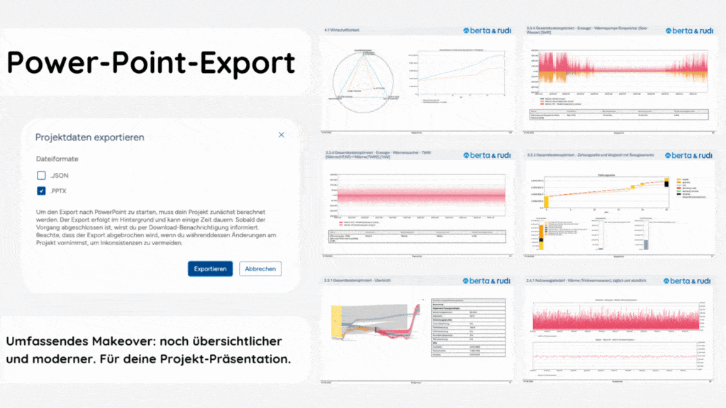 Release berta & rudi - Power-Point-Export neues Designupgrade Energiesystemplanung Software