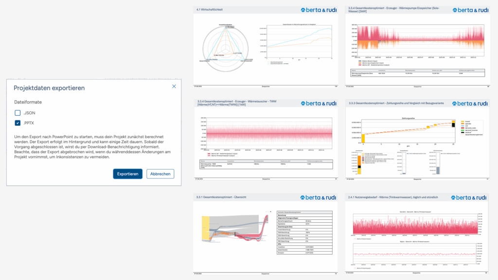 Kollaboration mit automatisierten PowerPoint Export für mehr Zeitersparnis in der Energiesystemplanung