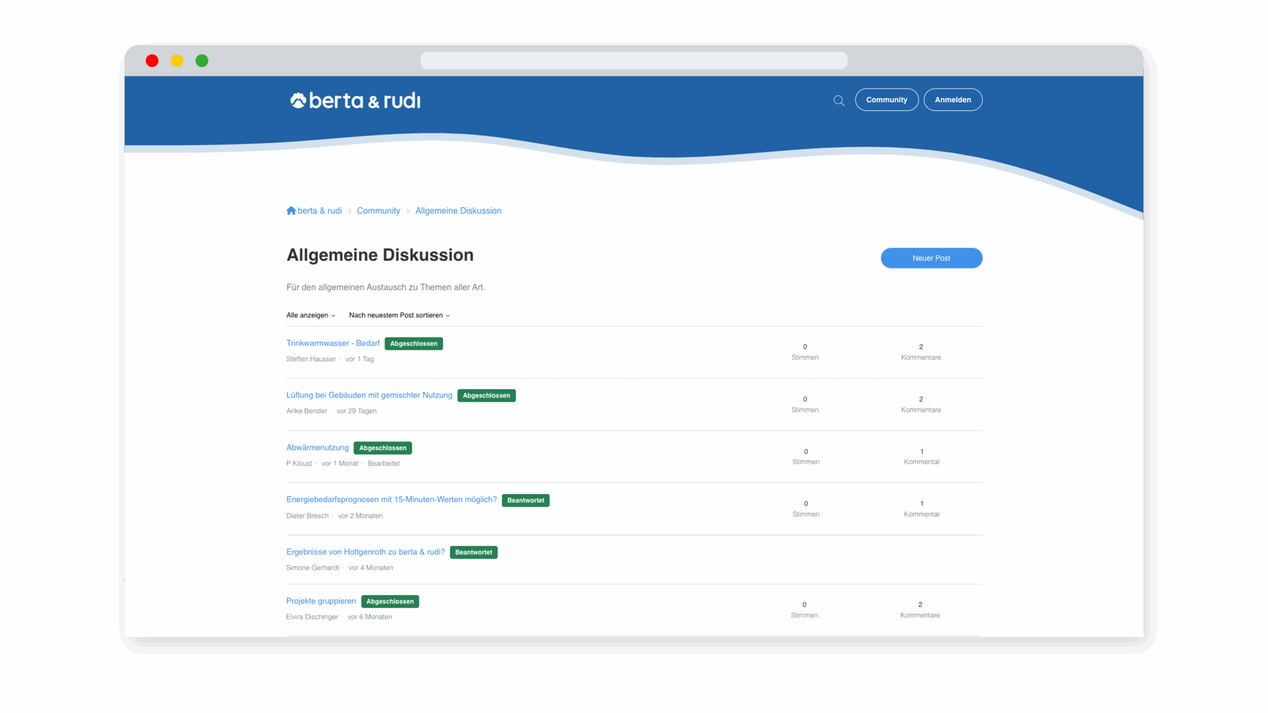 Wissen, Support, Communitybereich und Tutorials zur Software Energiesystemplanung berta & rudi