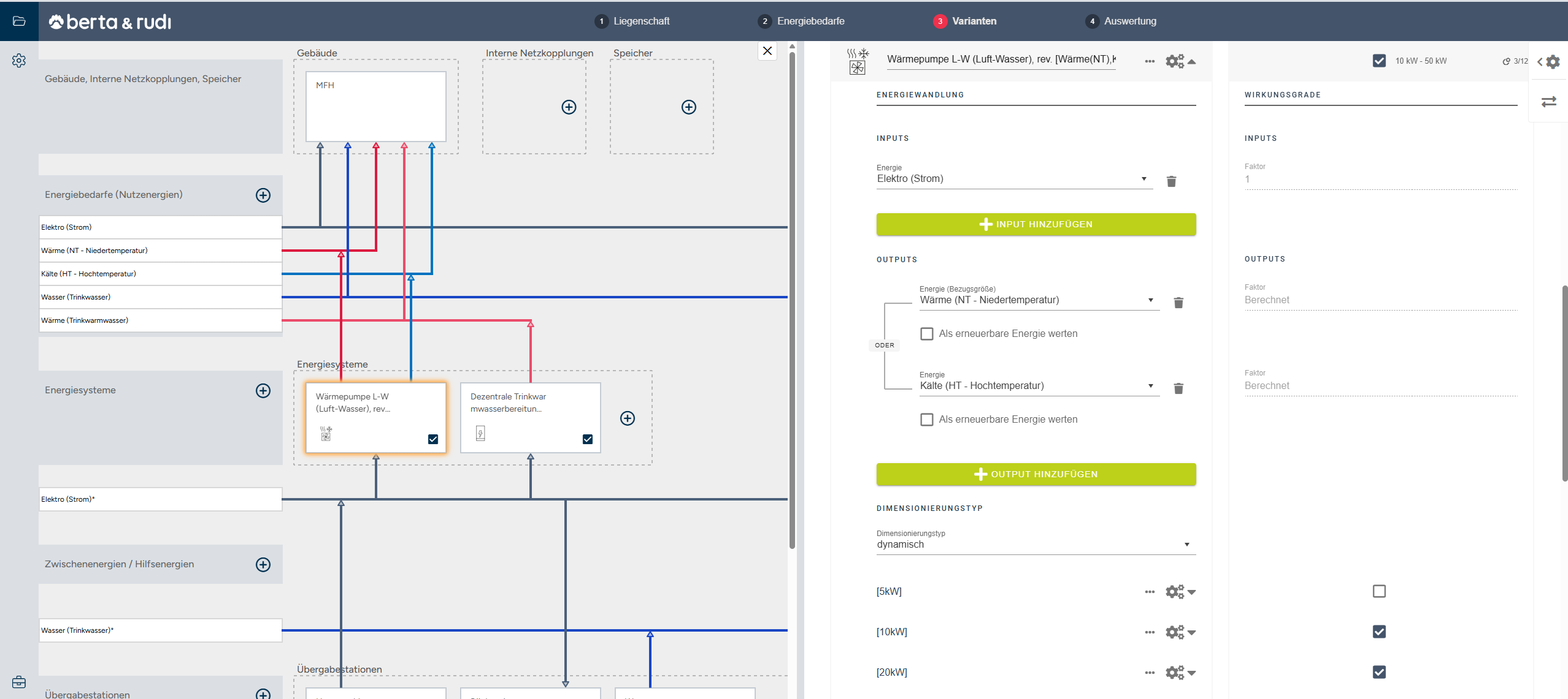 Energiesystemplanung mit der Software berta & rudi für Anlagen- und Energiekonzepte: Visuelle Unterstützung mit dem Blockschaltbild - parallele Betrachtung Blockschaltbild und Variante