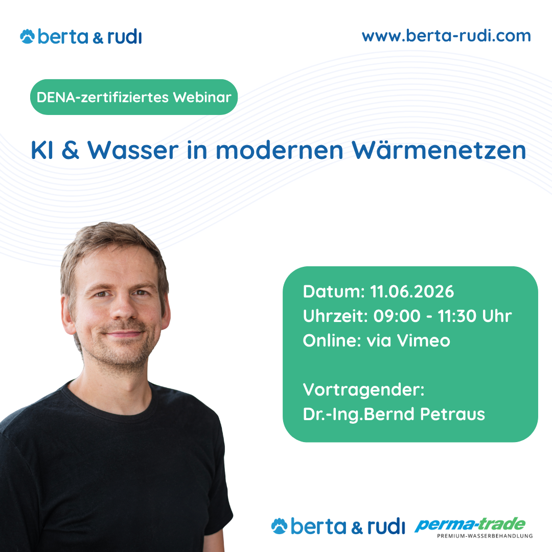 DENA zertifiziertes-Webinar KI und Wasser in modernen Wärmenetzen mit berta & rudi und permatrade
